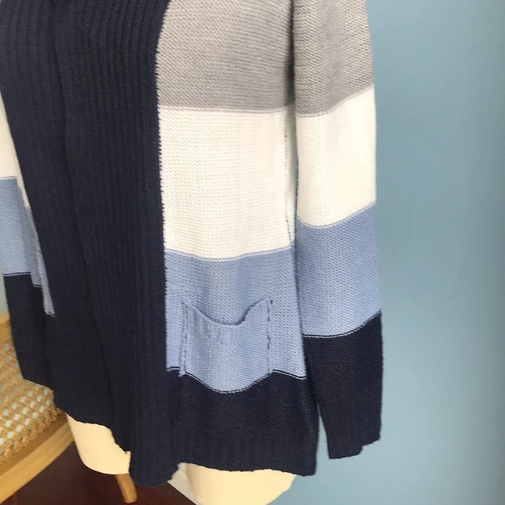Jason Maxwell color block blue, white, gray fall winter open cardigan sweater S